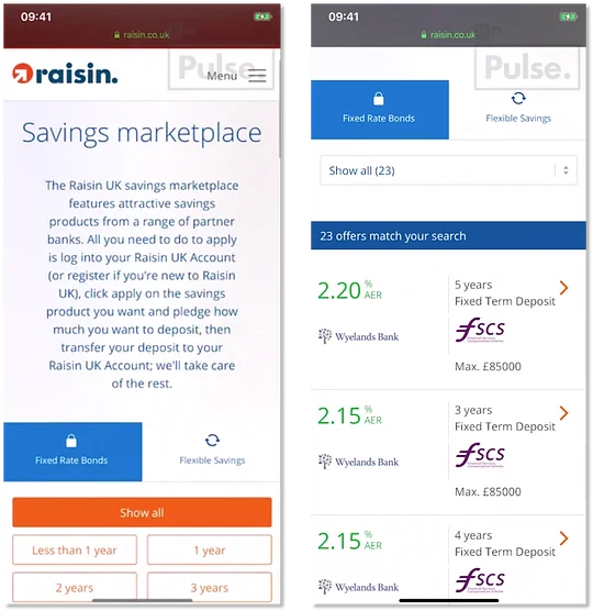 Raisin's web platform.