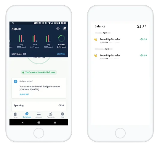 Monzo’s Spending Summary Page and Chime’s Round-Up Feature